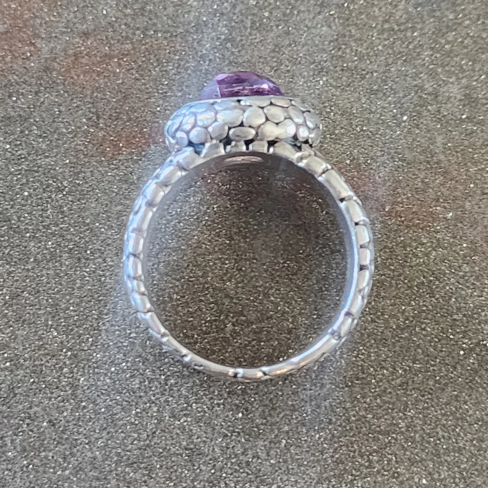 Sterling Silver Heavy Chunky Women's Ring Sz 11 Purple Gemstone Men's Snake Skin